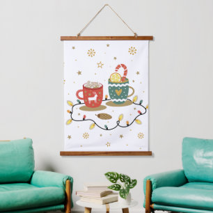 Cosy Gold Christmas Coffee Cocoa Hanging Tapestry