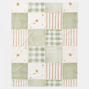 Cosy Gold Mint Green Stars Stripes Patches Fleece Blanket