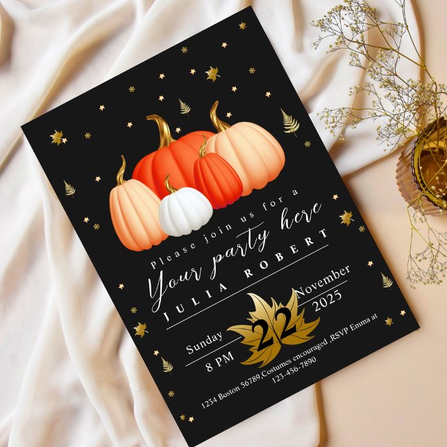cosy golden glitter fall autumn orange pumpkin  invitation (Creator Uploaded)