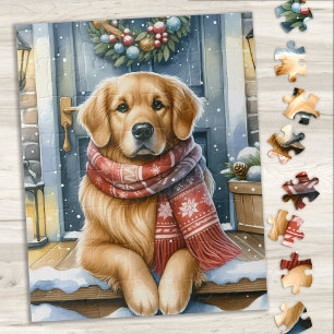 Cosy Golden Retriever Puppy Dog Christmas Jigsaw Puzzle