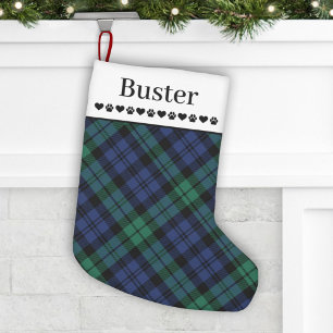 Cosy Green and Blue Tartan Plaid Pet Name Small Christmas Stocking