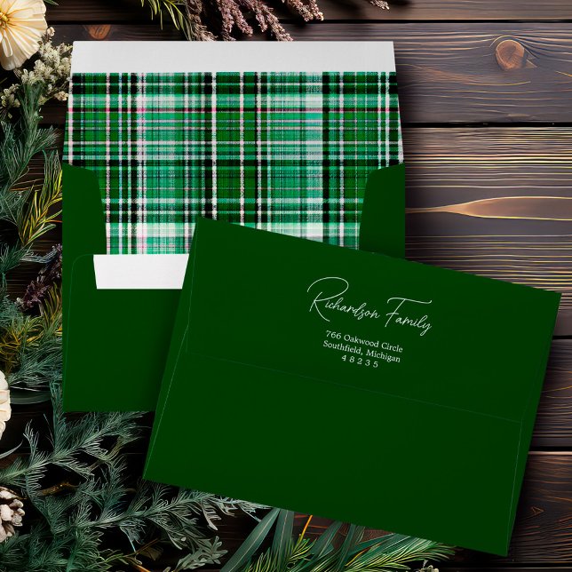 Cosy Green and White Plaid Flannel Pattern Address Envelope (Cozy Green and White Plaid Flannel Pattern Address Envelope)