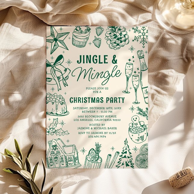 Cosy Green Doodle Christmas Party Invitation (Creator Uploaded)