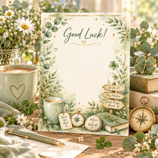 Cosy Green Good Luck Encouragement Cottagecore  Thank You Card