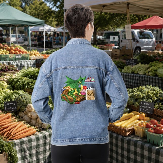 Cosy Green Pastry Chef Dragon Kitchen Bakery Denim Jacket (Creator Uploaded)