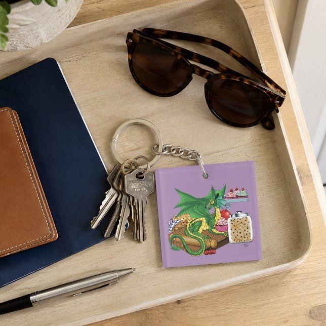Cosy Green Pastry Chef Dragon Kitchen Bakery Key Ring (Creator Uploaded)