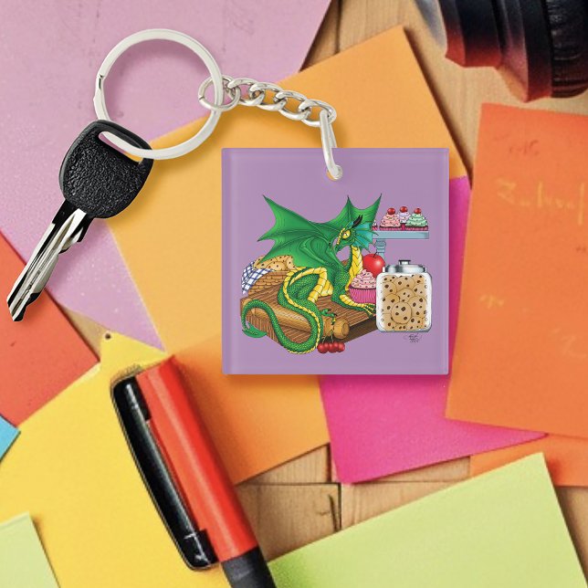 Cosy Green Pastry Chef Dragon Kitchen Bakery Key Ring (Creator Uploaded)