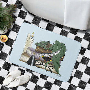 Cosy Green Whimsical Sleeping Dragon Book Lover Bath Mat