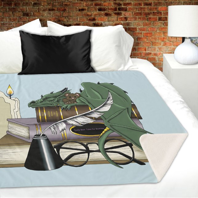 Cosy Green Whimsical Sleeping Dragon Book Lover Sherpa Blanket (Creator Uploaded)