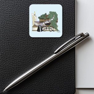 Cosy Green Whimsical Sleeping Dragon Book Lover Square Sticker