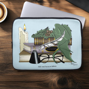 Cosy Green Whimsical Sleeping Dragon Books Lover Laptop Sleeve