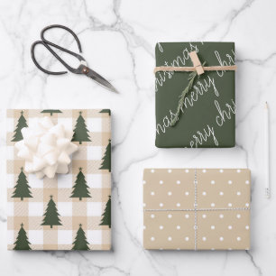 Cosy Green White Merry Christmas Holiday Wrapping Paper Sheet