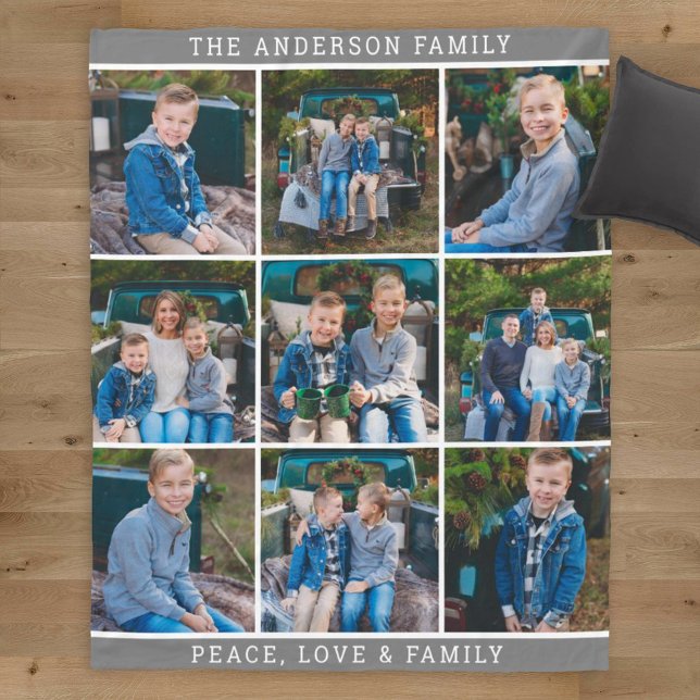 Cosy Grey Personalised Family Photo Collage Fleece Blanket (Creator Uploaded)