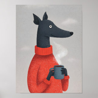 Cosy Greyhound Dog Poster–Anthropomorphic Pet Art Poster