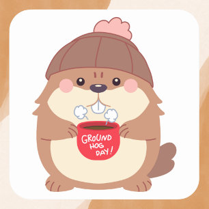 Cosy Groundhog Day Coffee Square Sticker