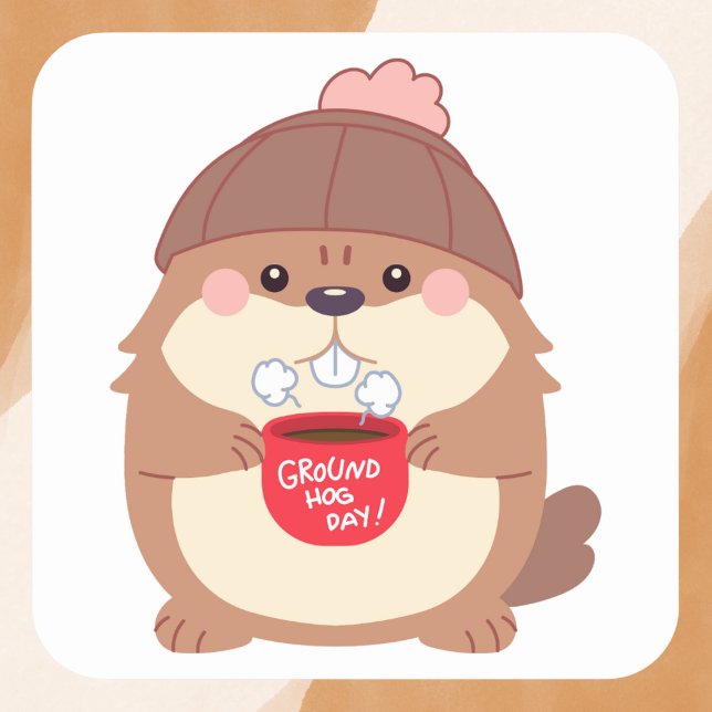 Cosy Groundhog Day Coffee Square Sticker (Creator Uploaded)