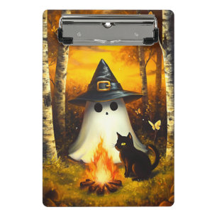 Cosy Halloween Ghost & Black Cat Campfire Art Mini Clipboard