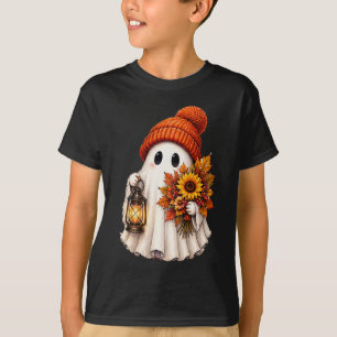 Cosy Halloween Ghost Lantern Sunflowers T-Shirt