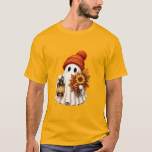Cosy Halloween Ghost Lantern Sunflowers T-Shirt