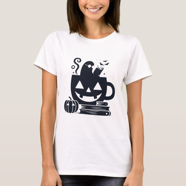 Cosy Halloween Ghost Reading T-Shirt (Front)