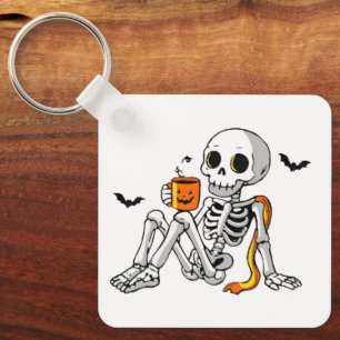Cosy Halloween Skeleton with Coffee & Bats Mug / S Key Ring