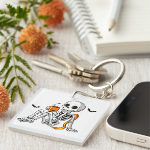 Cosy Halloween Skeleton with Coffee & Bats Mug / S Key Ring