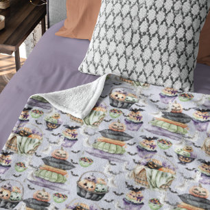 Cosy Halloween Watercolor Illustration Fleece Blanket