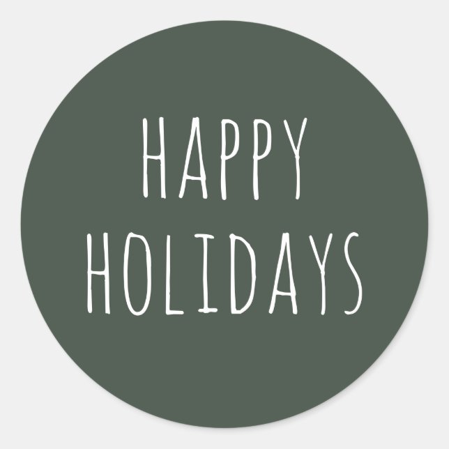 Cosy Happy Holidays | Muted Dark Green Christmas Classic Round Sticker (Front)