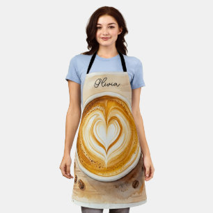 Cosy Heart Latte Art Watercolor Apron