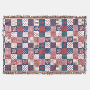 Cosy Hearts and Roses Faux Patchwork Throw Blanket