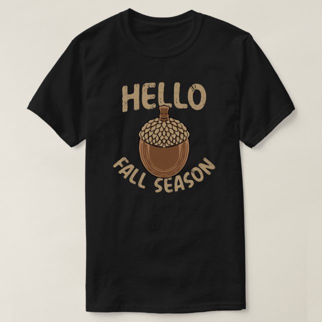 Cosy Hello Fall Season Acorn T-Shirt (Design Front)
