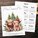 Cosy Highland Cow 2025 Calendar Christmas Card<br><div class="desc">Looking for the cutest Christmas cards of the season! Our Highland Cow duo featuring two holiday calves are sure to bring a smile to your loved ones' faces. The design is adorable with the calves wearing a Santa hat and a plaid winter scarf, surrounded by trees and a cosy winter...</div>