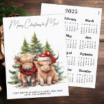 Cosy Highland Cow 2025 Calendar Christmas Card<br><div class="desc">Looking for the cutest Christmas cards of the season! Our Highland Cow duo featuring two holiday calves are sure to bring a smile to your loved ones' faces. The design is adorable with the calves wearing a Santa hat and a plaid winter scarf, surrounded by trees and a cosy winter...</div>