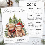 Cosy Highland Cow 2025 Calendar Merry Christmas  Holiday Card<br><div class="desc">Looking for the cutest Christmas cards of the season! Our Highland Cow duo featuring two holiday calves are sure to bring a smile to your loved ones' faces. The design is adorable with the calves wearing a Santa hat and a plaid winter scarf, surrounded by trees and a cosy winter...</div>