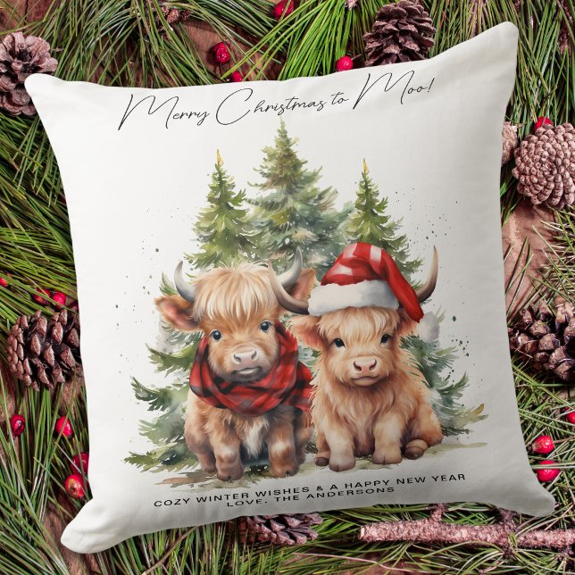 Cosy Highland Cow Farm Animals Merry Christmas  Cushion (Creator Uploaded)