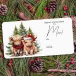 Cosy Highland Cow Farm Animals Merry Christmas  Label<br><div class="desc">Looking for the cutest Christmas cards of the season! Our Highland Cow duo featuring two holiday calves are sure to bring a smile to your loved ones' faces. The design is adorable with the calves wearing a Santa hat and a plaid winter scarf, surrounded by trees and a cosy winter...</div>