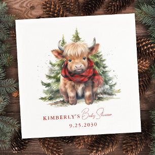Cosy Highland Cow Farm Animals Winter Baby Shower Napkin