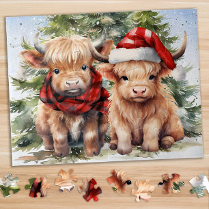 Cosy Highland Cow Festive Holiday Christmas Jigsaw Puzzle