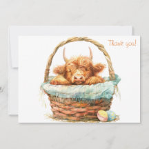Cosy Highland Cow in a Basket
