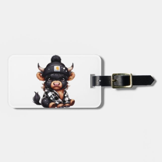 Cosy Highland Cow Luggage Tag (Front Horizontal)