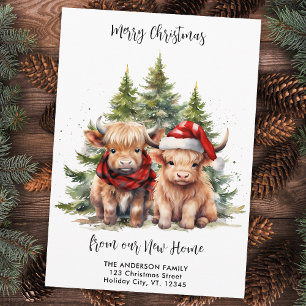 Cosy Highland Cow New Address Christmas Moving Holiday Card