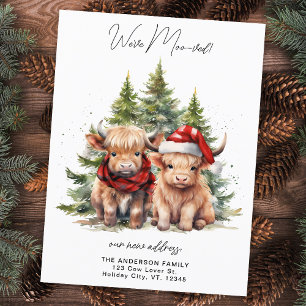 Cosy Highland Cow New Address Farm Holiday Moving Announcement Postcard