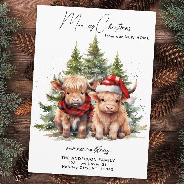 Cosy Highland Cow New Address Merry Christmas  Holiday Card (Creator Uploaded)