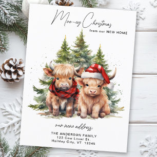 Cosy Highland Cow New Address Merry Christmas  Holiday Postcard