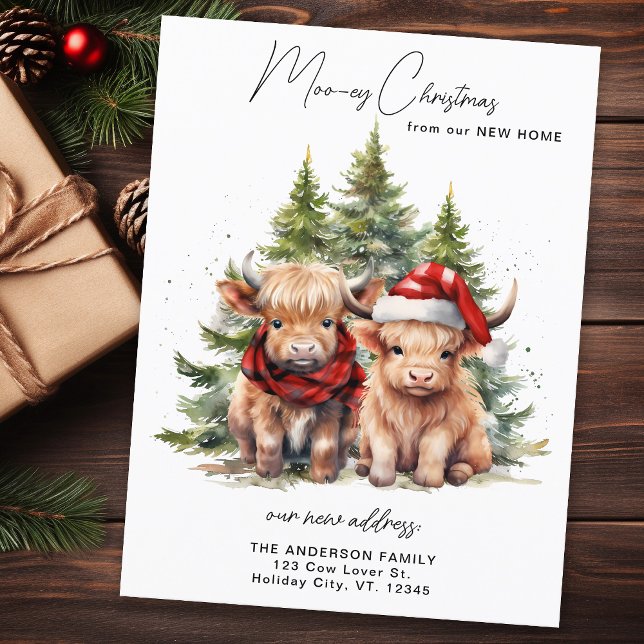 Cosy Highland Cow New Address Merry Christmas  Postcard (Creator Uploaded)