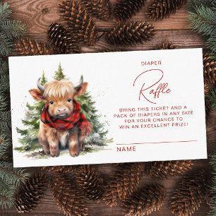 Cosy Highland Cow Winter Baby Shower Diaper Raffle Enclosure Card