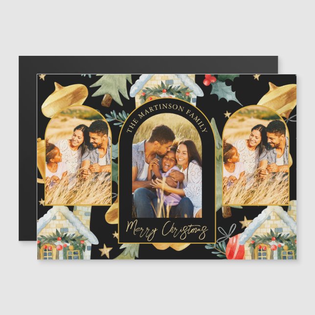 Cosy Holiday Illustrated Print Three Photo Magnet (Front/Back)