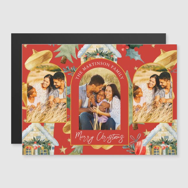 Cosy Holiday Illustrated Print Three Photo Magnet (Front/Back)