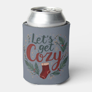 Cosy Holiday Pine Berry Lettering Blue Can Cooler