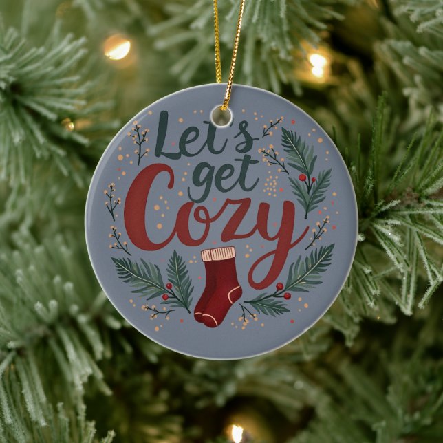 Cosy Holiday Pine Berry Lettering Ceramic Ornament (Tree)
